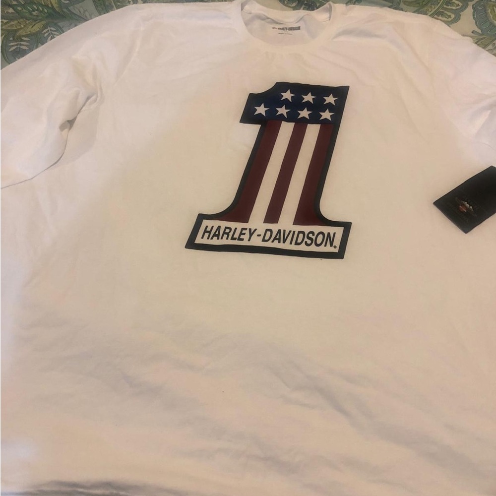 Harley-Davidson White Long Sleeve Tee with Patriotic Design